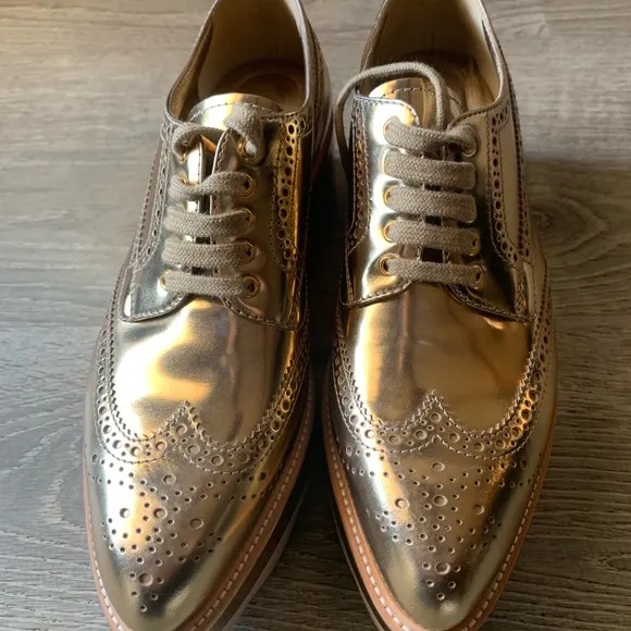 Prada Gold Brogue Oxford Shoes