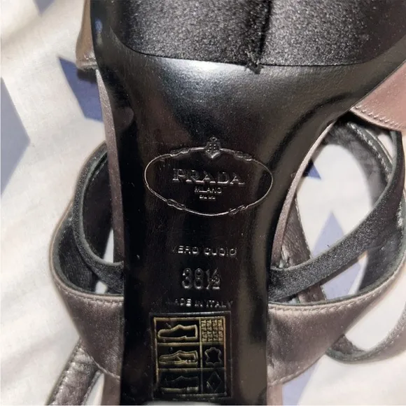 Prada 🖤🖤 size 8.5 / 38.5 black leather platform strappy sandals 5” heel EUC