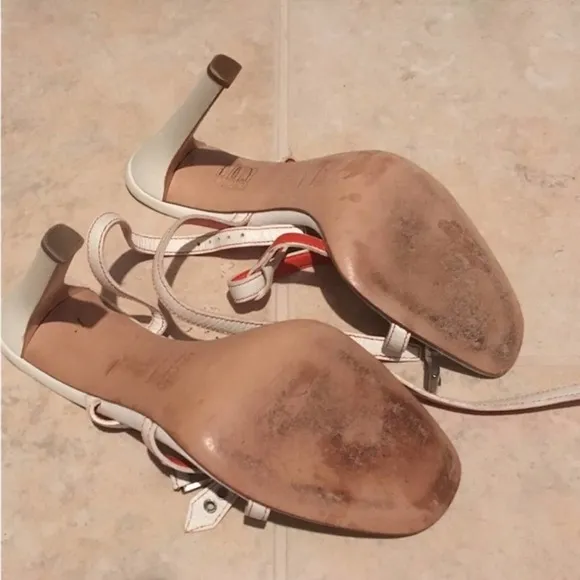 PRADA Strappy Heel Sandals White | Orange Lacing