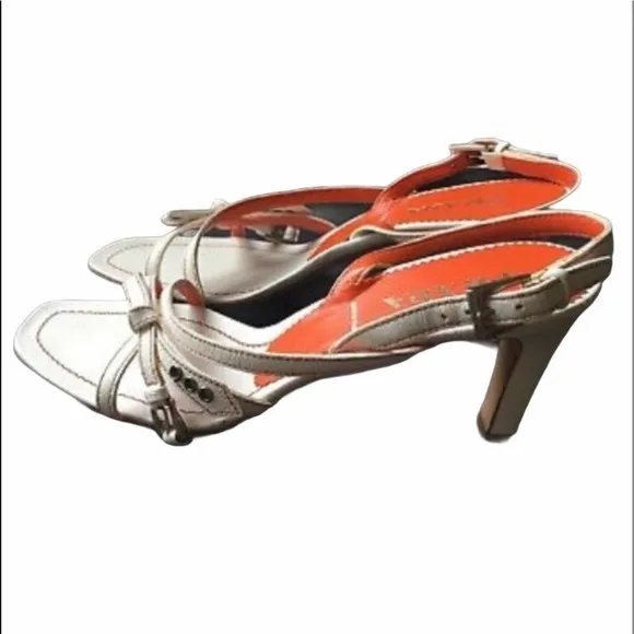 PRADA Strappy Heel Sandals White | Orange Lacing
