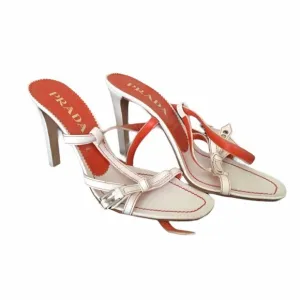 PRADA Strappy Heel Sandals White | Orange Lacing