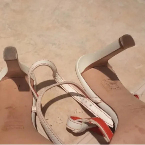 PRADA Strappy Heel Sandals White | Orange Lacing