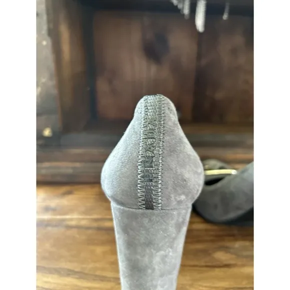 Prada Suede Block Heels Gray Buckle Detail Designer Shoes Size US 7
