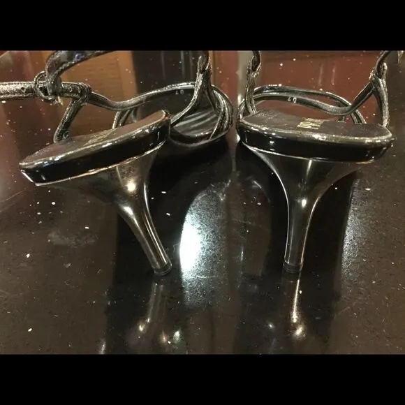 PRADA Black Leather Strappy Mirrored Heel Sandals