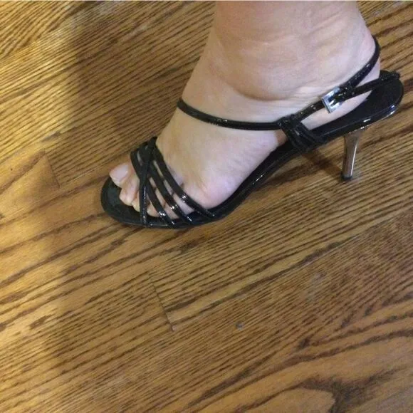PRADA Black Leather Strappy Mirrored Heel Sandals
