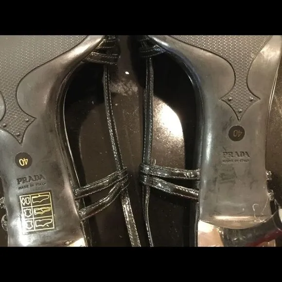 PRADA Black Leather Strappy Mirrored Heel Sandals