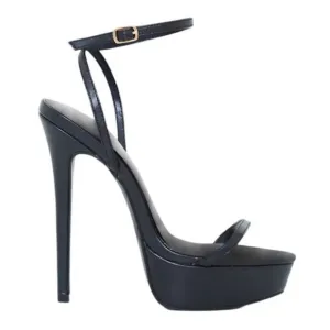 PRETTYLITTLETHING • Black Leather Platform Strappy High Heels