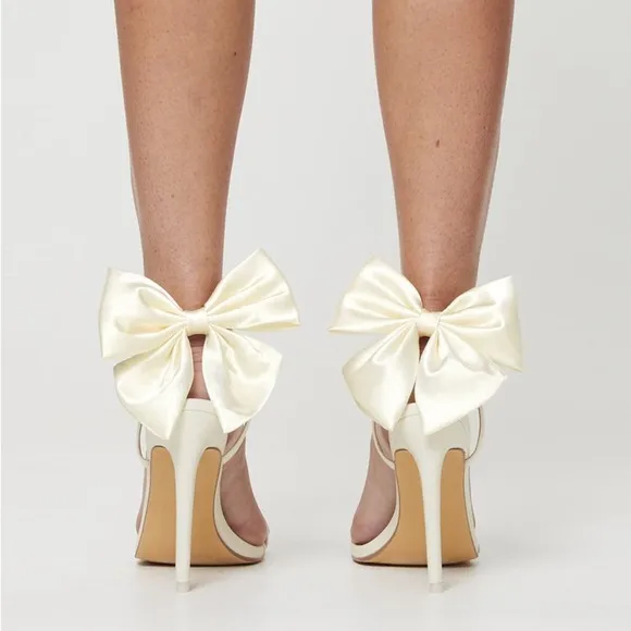 Princess Polly satin bow strappy heeled sandals nwot