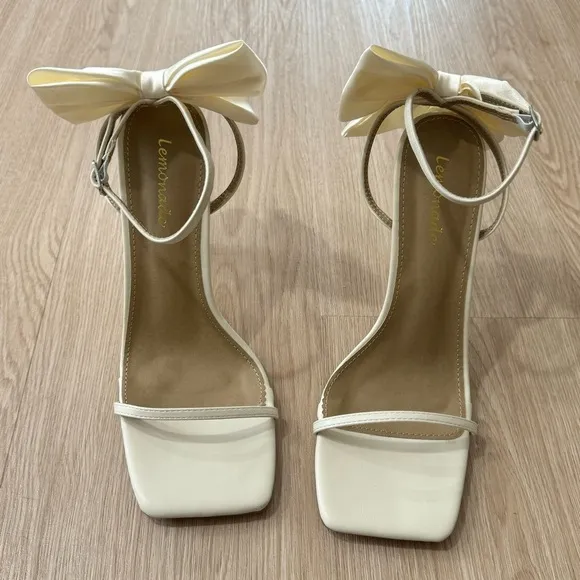 Princess Polly satin bow strappy heeled sandals nwot