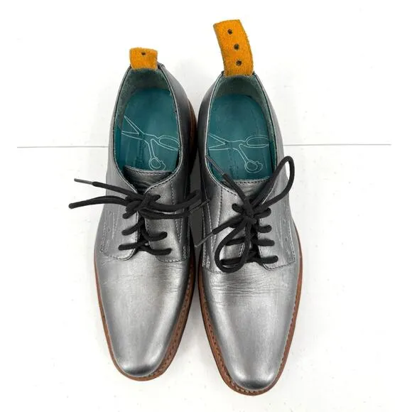 Pskaufman No.1044 Tarmac Tie Derby Oxford Shoes Lotis Hand Painted Silver Size 6