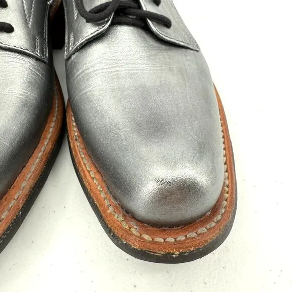 Pskaufman No.1044 Tarmac Tie Derby Oxford Shoes Lotis Hand Painted Silver Size 6
