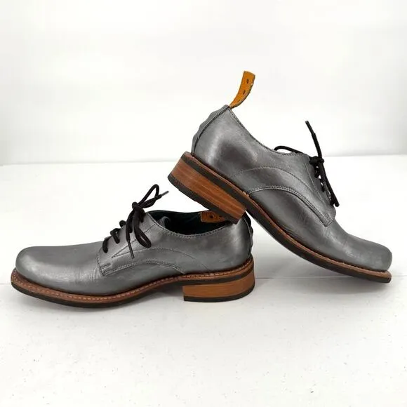 Pskaufman No.1044 Tarmac Tie Derby Oxford Shoes Lotis Hand Painted Silver Size 6