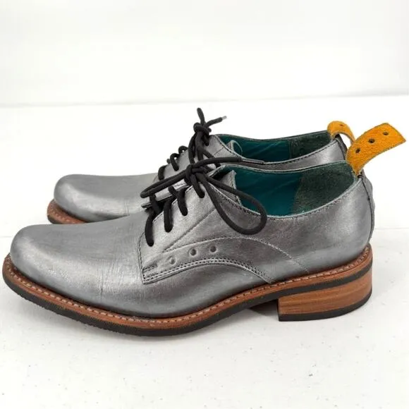 Pskaufman No.1044 Tarmac Tie Derby Oxford Shoes Lotis Hand Painted Silver Size 6