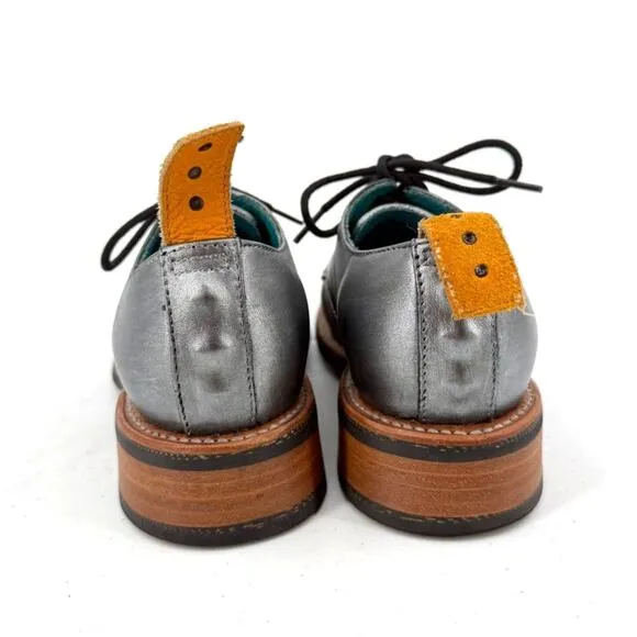 Pskaufman No.1044 Tarmac Tie Derby Oxford Shoes Lotis Hand Painted Silver Size 6