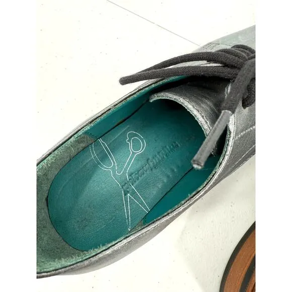 Pskaufman No.1044 Tarmac Tie Derby Oxford Shoes Lotis Hand Painted Silver Size 6