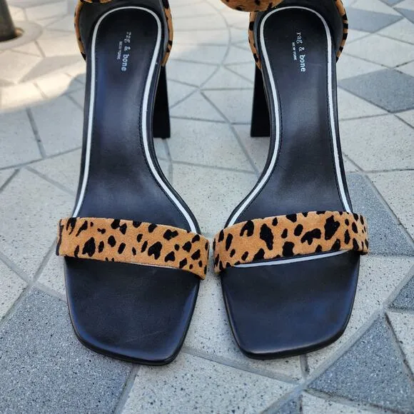 Rag &amp; Bone Ellis Cheetah Suede Open Toe Sandals 38.5
