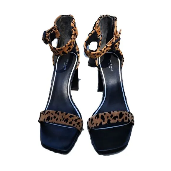 Rag &amp; Bone Ellis Cheetah Suede Open Toe Sandals 38.5