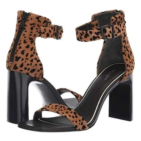 Rag &amp; Bone Ellis Cheetah Suede Open Toe Sandals 38.5