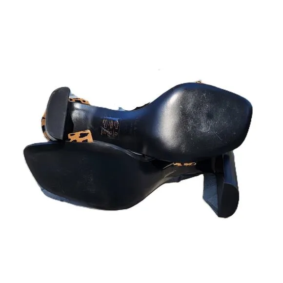 Rag &amp; Bone Ellis Cheetah Suede Open Toe Sandals 38.5