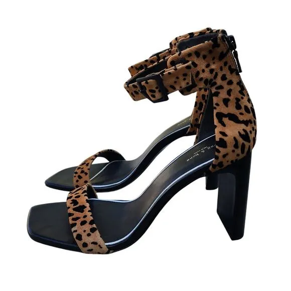 Rag &amp; Bone Ellis Cheetah Suede Open Toe Sandals 38.5