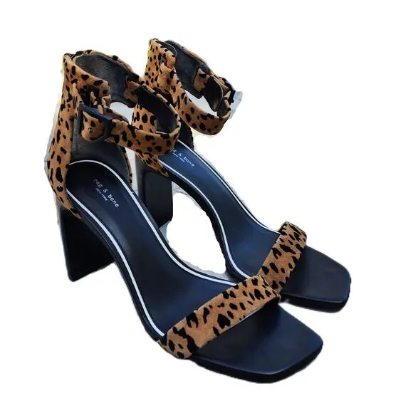 Rag &amp; Bone Ellis Cheetah Suede Open Toe Sandals 38.5