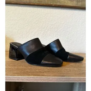 Rag &amp; Bone Millie Black Leather Suede Acrylic Block Heel Mule Shoes Women Size 8