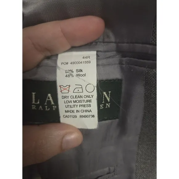 Ralph Lauren Mens Blazer Jacket Size 44 R Gray Silk Blend Sport Coat