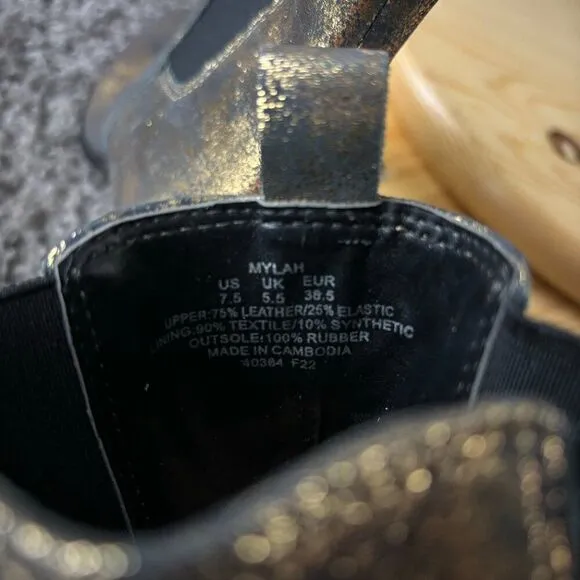 Ralph Lauren Mylah Chelsea Boots Womens 7.5 Tumbled Leather Gold Block Heel Shoe