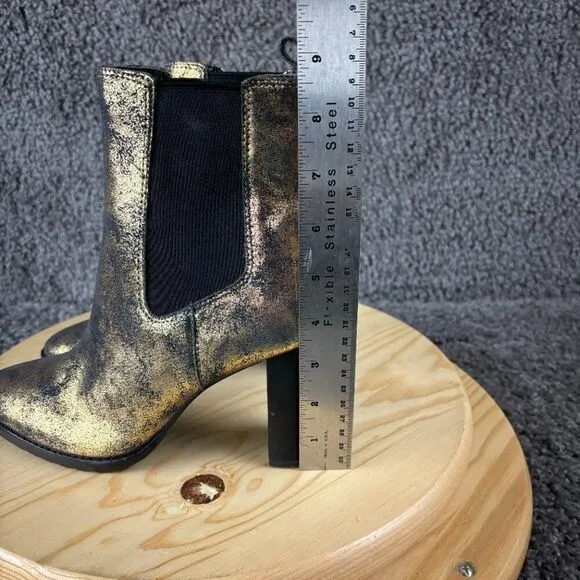 Ralph Lauren Mylah Chelsea Boots Womens 7.5 Tumbled Leather Gold Block Heel Shoe