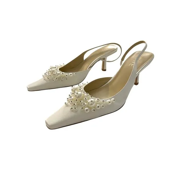 Raye $188 Serena D'orsay White Wedding Pearl Slingback Heel Shoes Sz 8 NEW