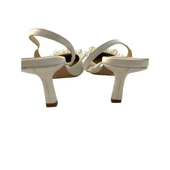 Raye $188 Serena D'orsay White Wedding Pearl Slingback Heel Shoes Sz 8 NEW