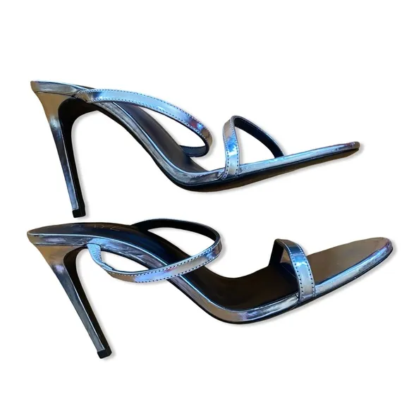 Raye Nina shoes silver metallic high heels sandals Revolve 10