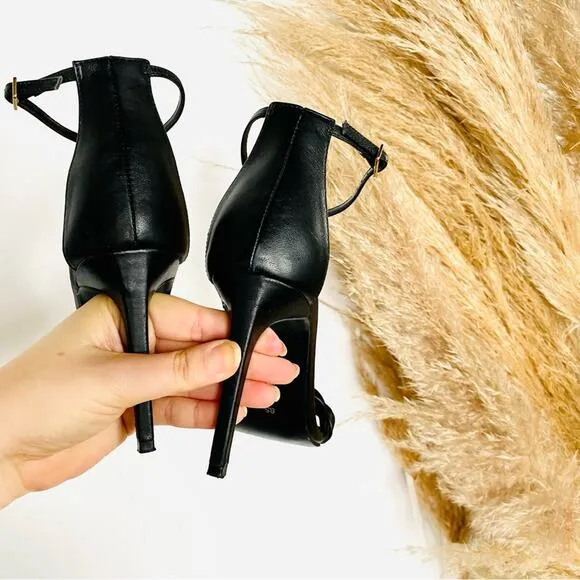 RAYE REVOLVE Lyka Black Braided Open Toe Ankle Stiletto Heels Sandals Shoes 8.5