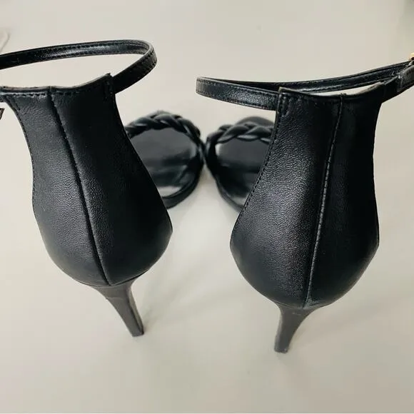 RAYE REVOLVE Lyka Black Braided Open Toe Ankle Stiletto Heels Sandals Shoes 8.5