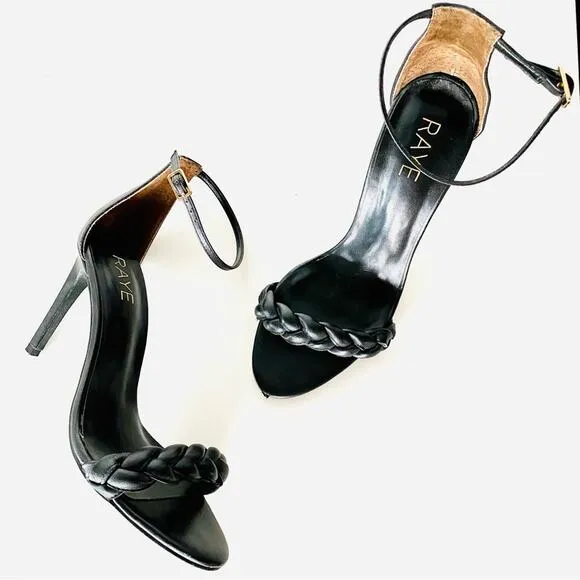 RAYE REVOLVE Lyka Black Braided Open Toe Ankle Stiletto Heels Sandals Shoes 8.5