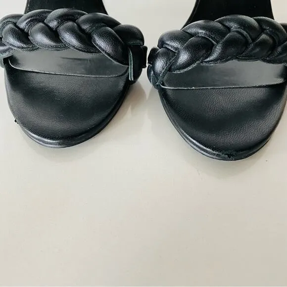 RAYE REVOLVE Lyka Black Braided Open Toe Ankle Stiletto Heels Sandals Shoes 8.5