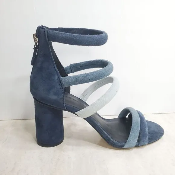 Rebecca Minkoff Andree Heeled Strappy Sandals Womens 5.5 Blue Suede Shoes Zip