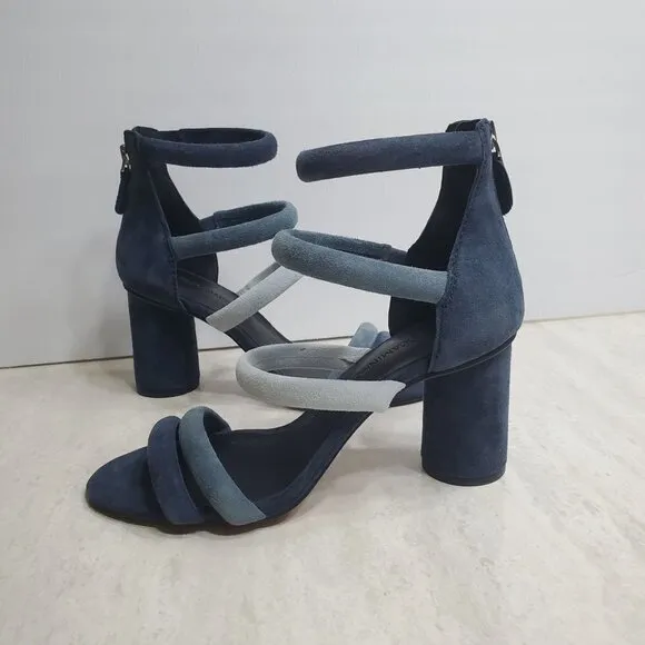Rebecca Minkoff Andree Heeled Strappy Sandals Womens 5.5 Blue Suede Shoes Zip