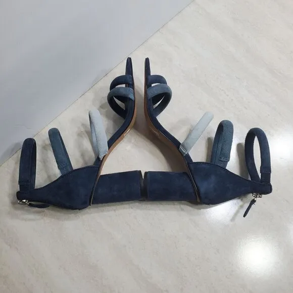 Rebecca Minkoff Andree Heeled Strappy Sandals Womens 5.5 Blue Suede Shoes Zip