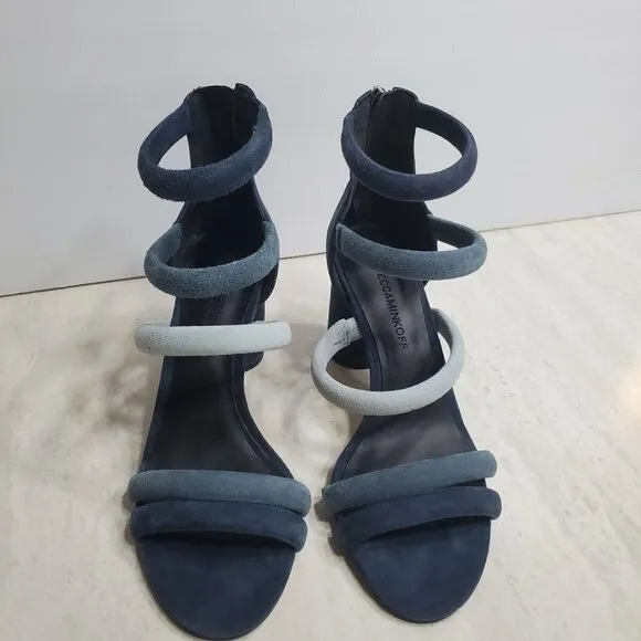 Rebecca Minkoff Andree Heeled Strappy Sandals Womens 5.5 Blue Suede Shoes Zip