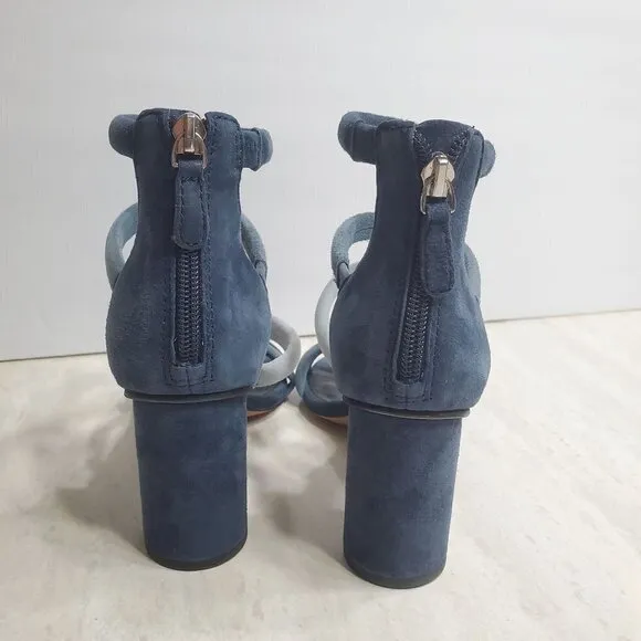 Rebecca Minkoff Andree Heeled Strappy Sandals Womens 5.5 Blue Suede Shoes Zip