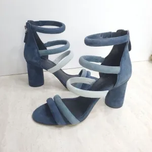 Rebecca Minkoff Andree Heeled Strappy Sandals Womens 5.5 Blue Suede Shoes Zip