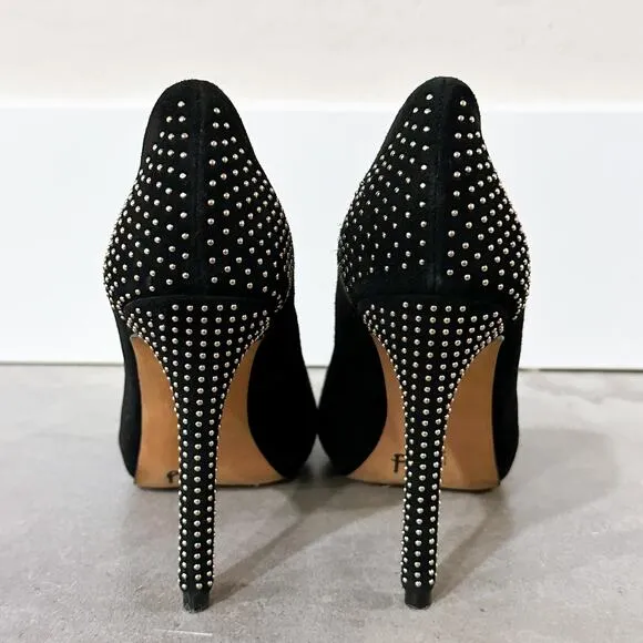 Rebecca Minkoff Azuma Suede Studded Platform Pumps Heels Shoes Black size 6.5