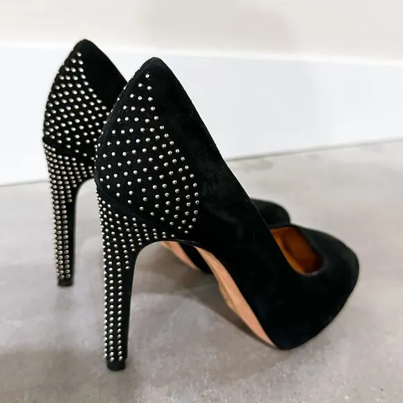 Rebecca Minkoff Azuma Suede Studded Platform Pumps Heels Shoes Black size 6.5