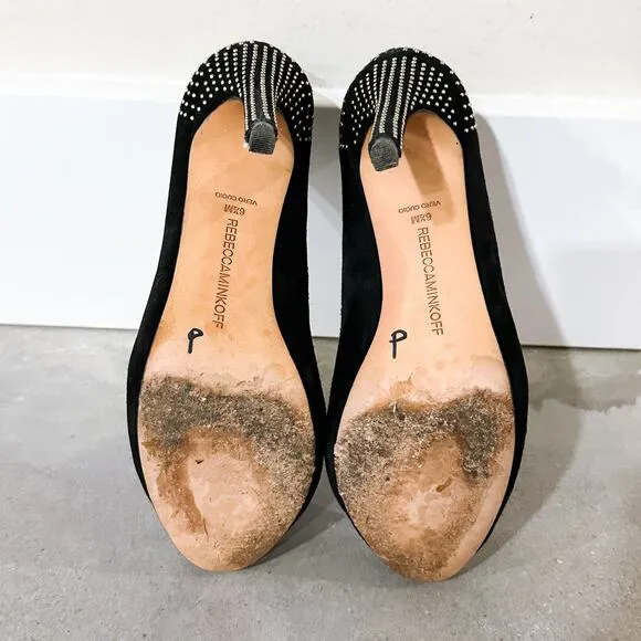 Rebecca Minkoff Azuma Suede Studded Platform Pumps Heels Shoes Black size 6.5