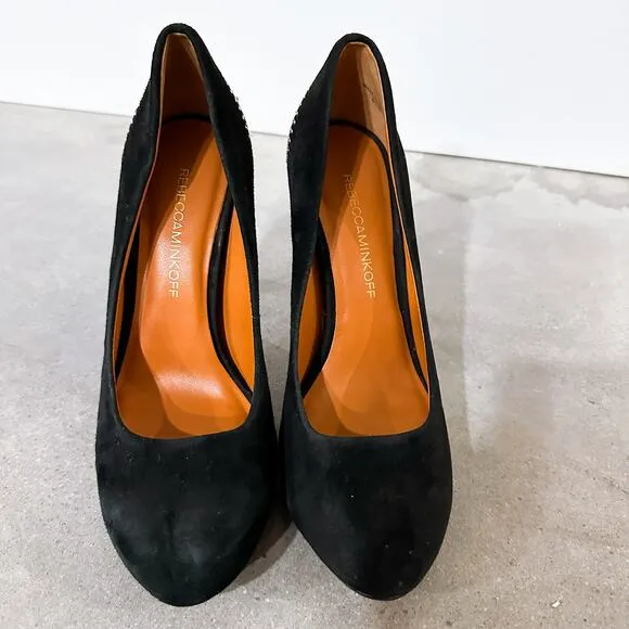 Rebecca Minkoff Azuma Suede Studded Platform Pumps Heels Shoes Black size 6.5