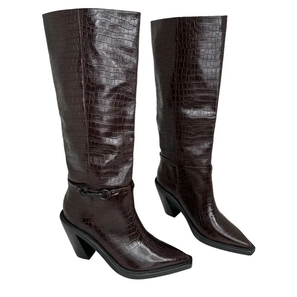 Rebecca Minkoff Santal Pointed Toe Boots In Espresso Croco Size 6.5