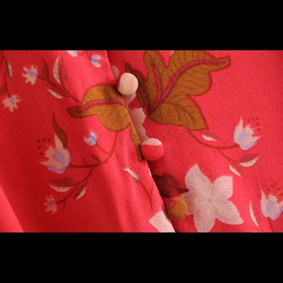 Red Bohemian Floral Boho Lotus Gypsy Kimono Maxi Dress