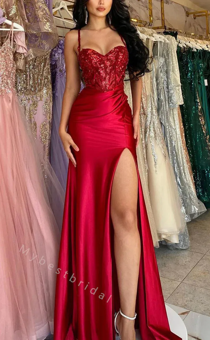 Red Sexy Sweetheart Side slit Mermaid Long Floor Length Prom Dress,PDS11465
