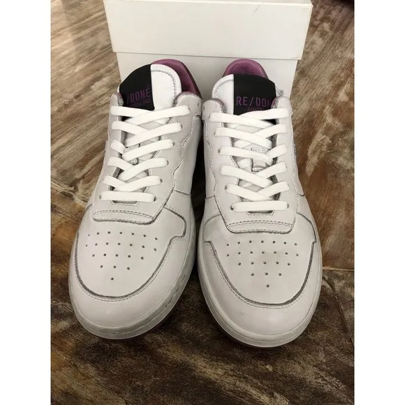 RE/DONE 80s Basketball Sneakers Leather Suede Low Top Shoes White Purple NWB 37